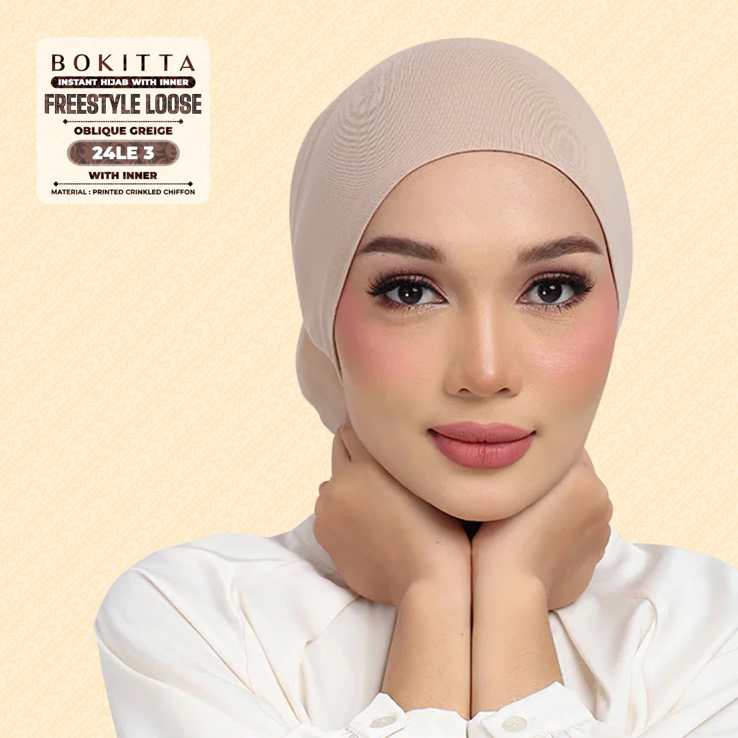 Bokitta Hijab Inspired Oblique Griege Collection - Free Box