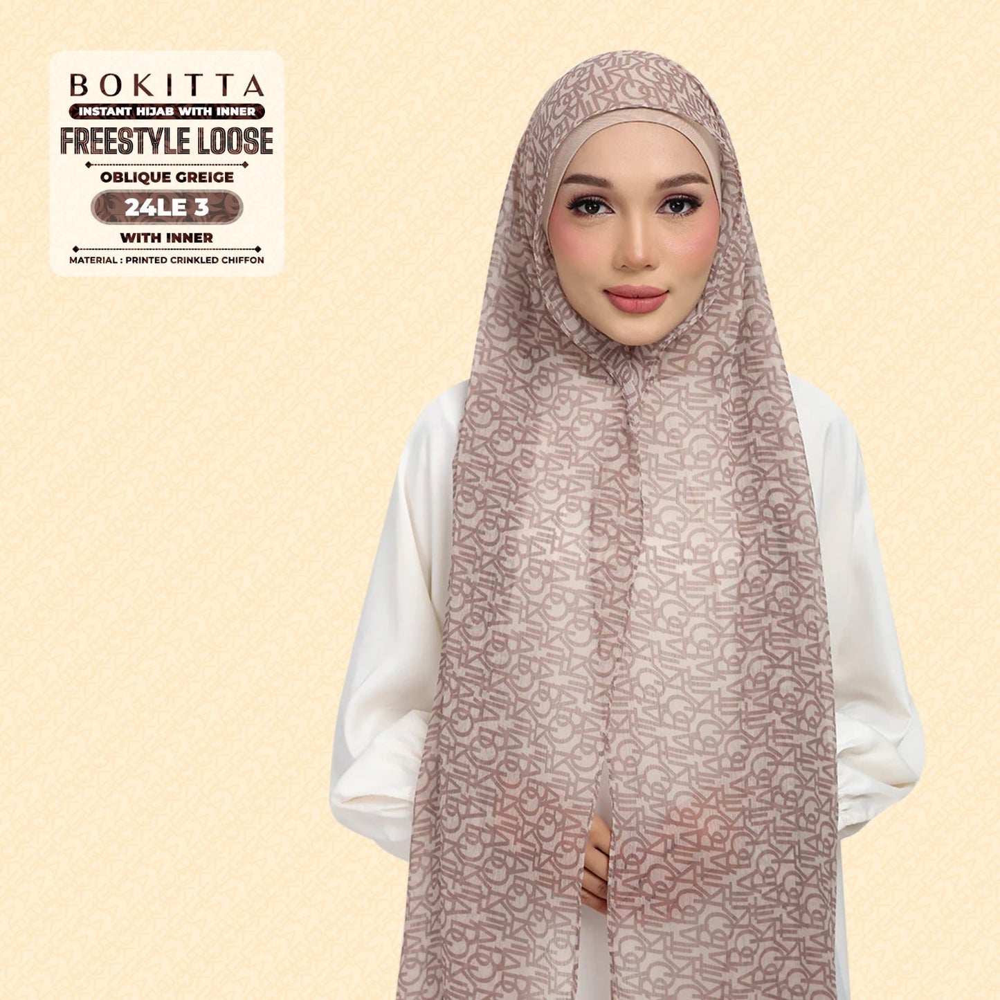 Bokitta Hijab Inspired Oblique Griege Collection - Free Box