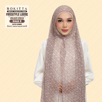 Bokitta Hijab Inspired Oblique Griege Collection - Free Box