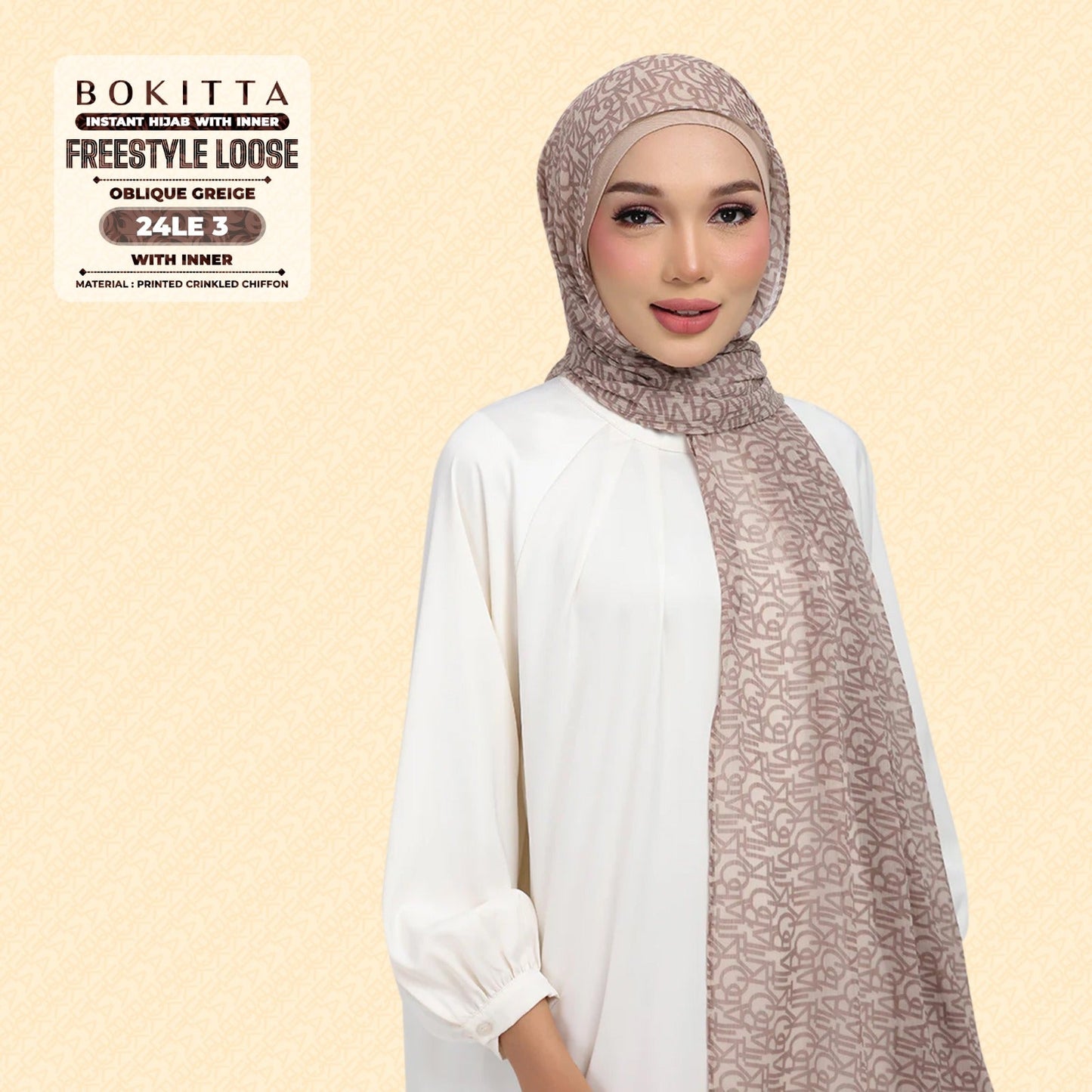 Bokitta Hijab Inspired Oblique Griege Collection - Free Box