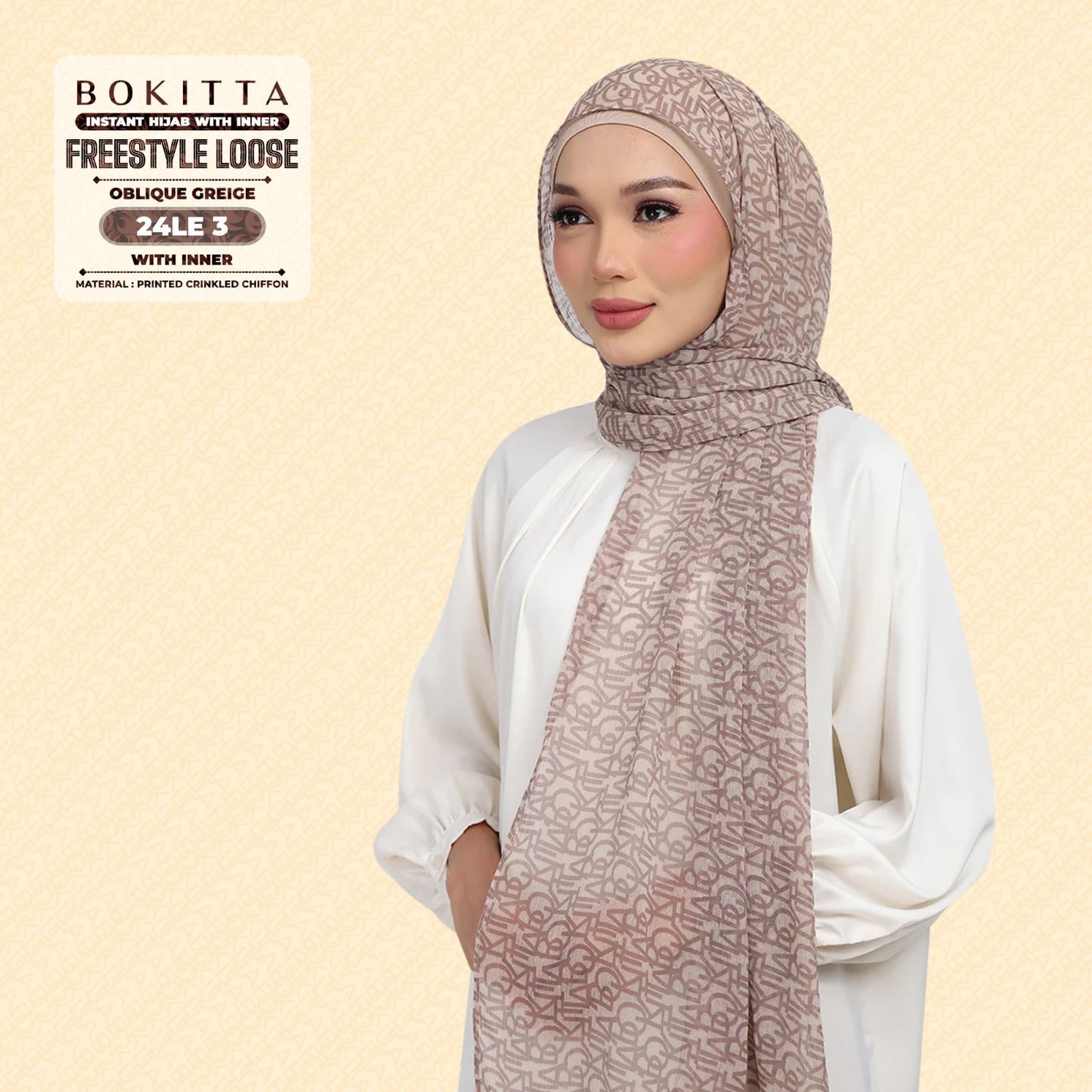 Bokitta Hijab Inspired Oblique Griege Collection - Free Box