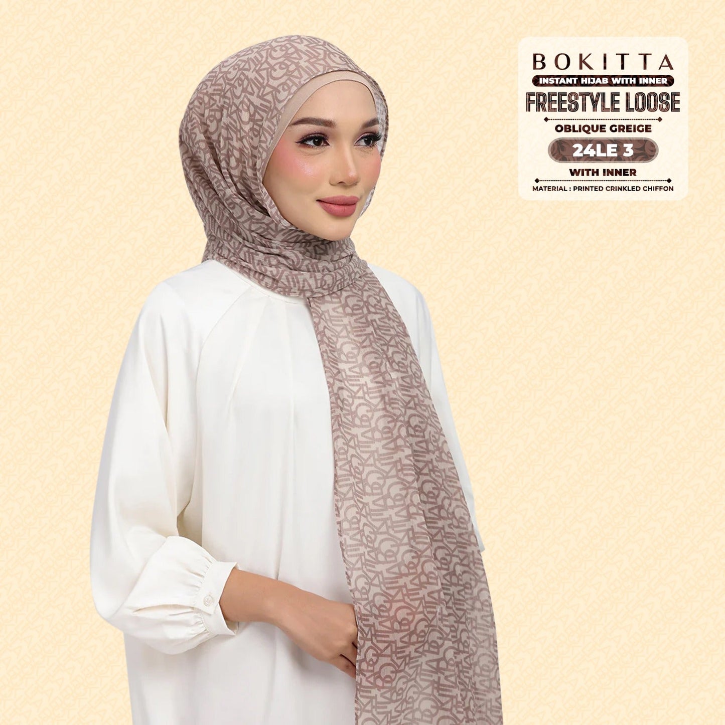 Bokitta Hijab Inspired Oblique Griege Collection - Free Box