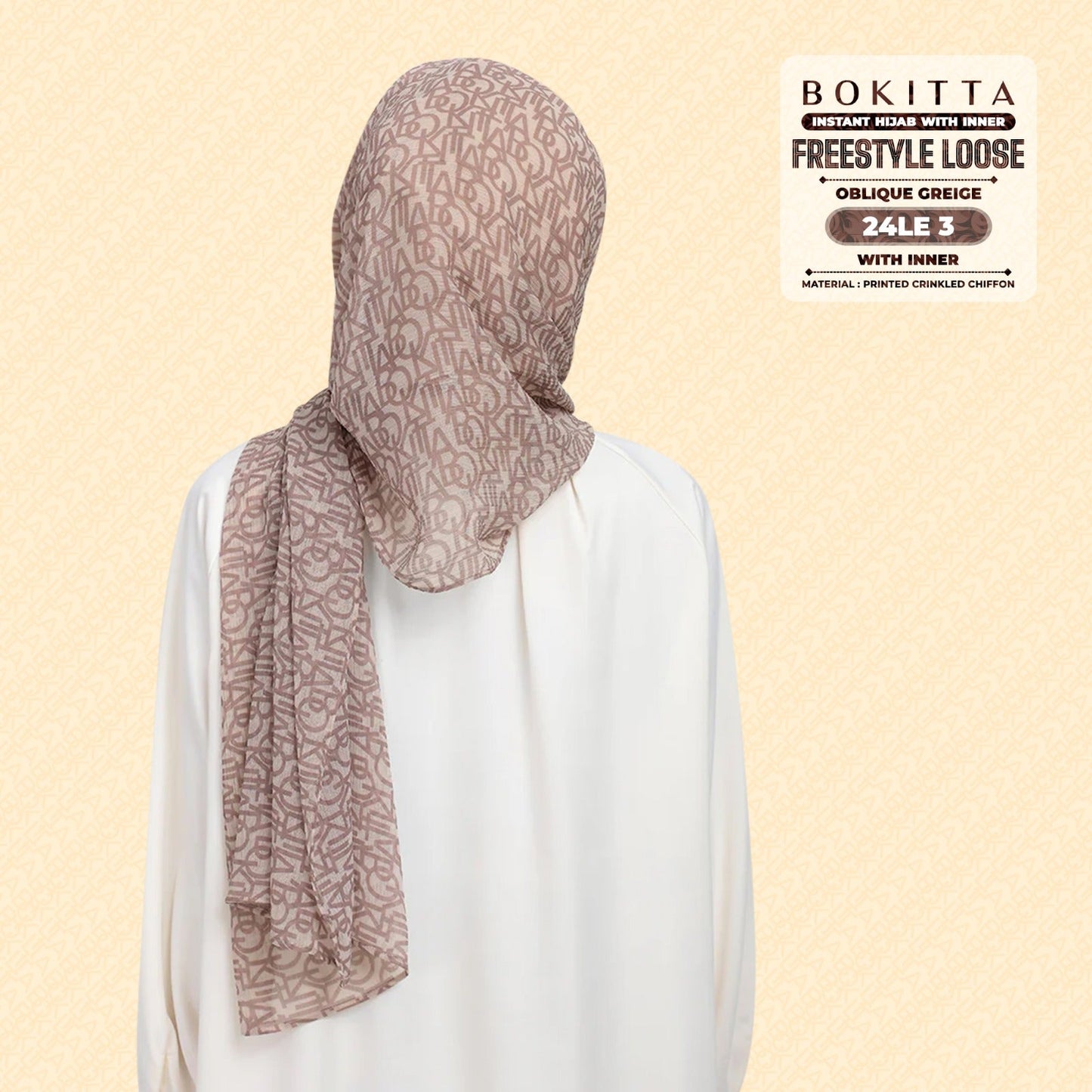 Bokitta Hijab Inspired Oblique Griege Collection - Free Box