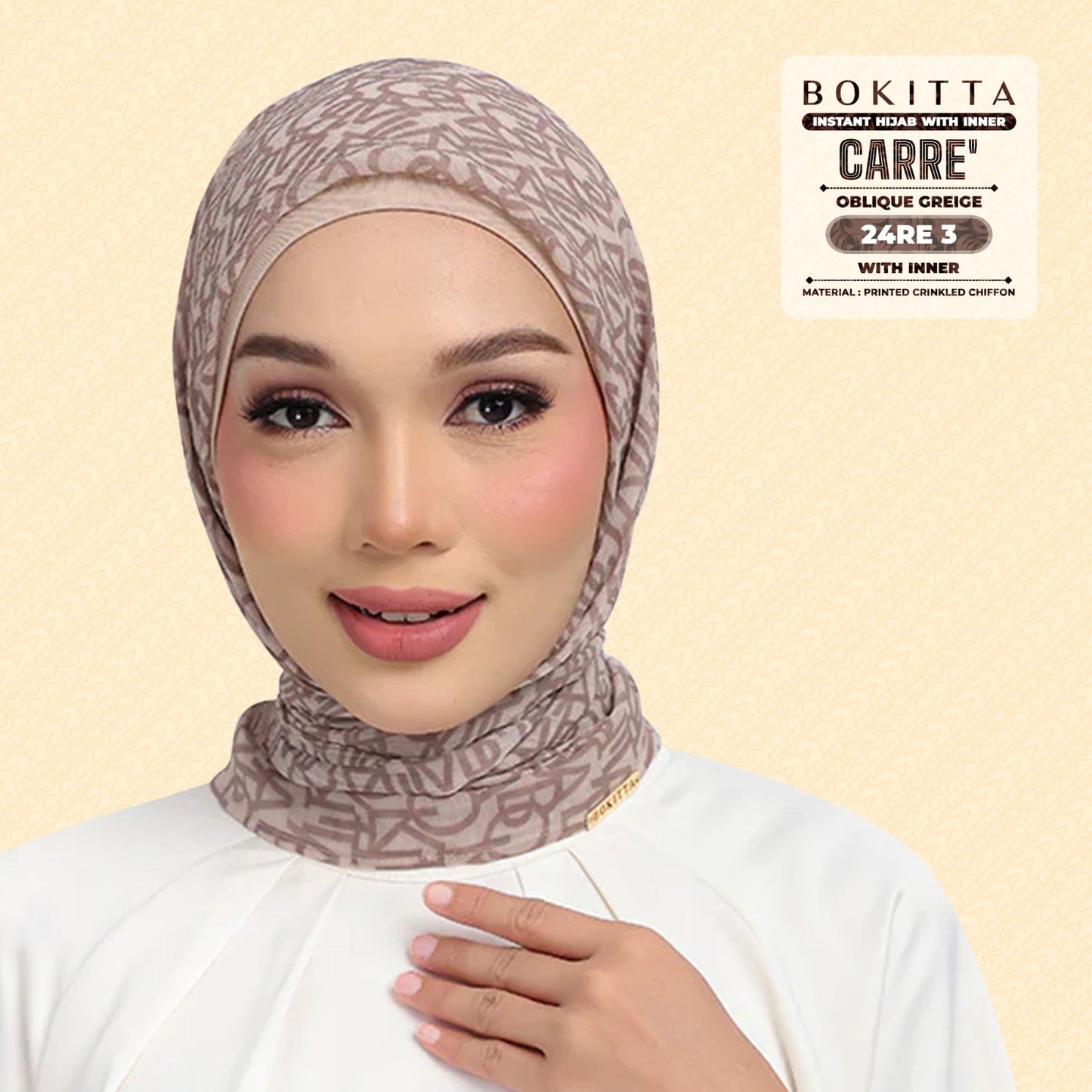 Bokitta Hijab Inspired Oblique Griege Collection - Free Box