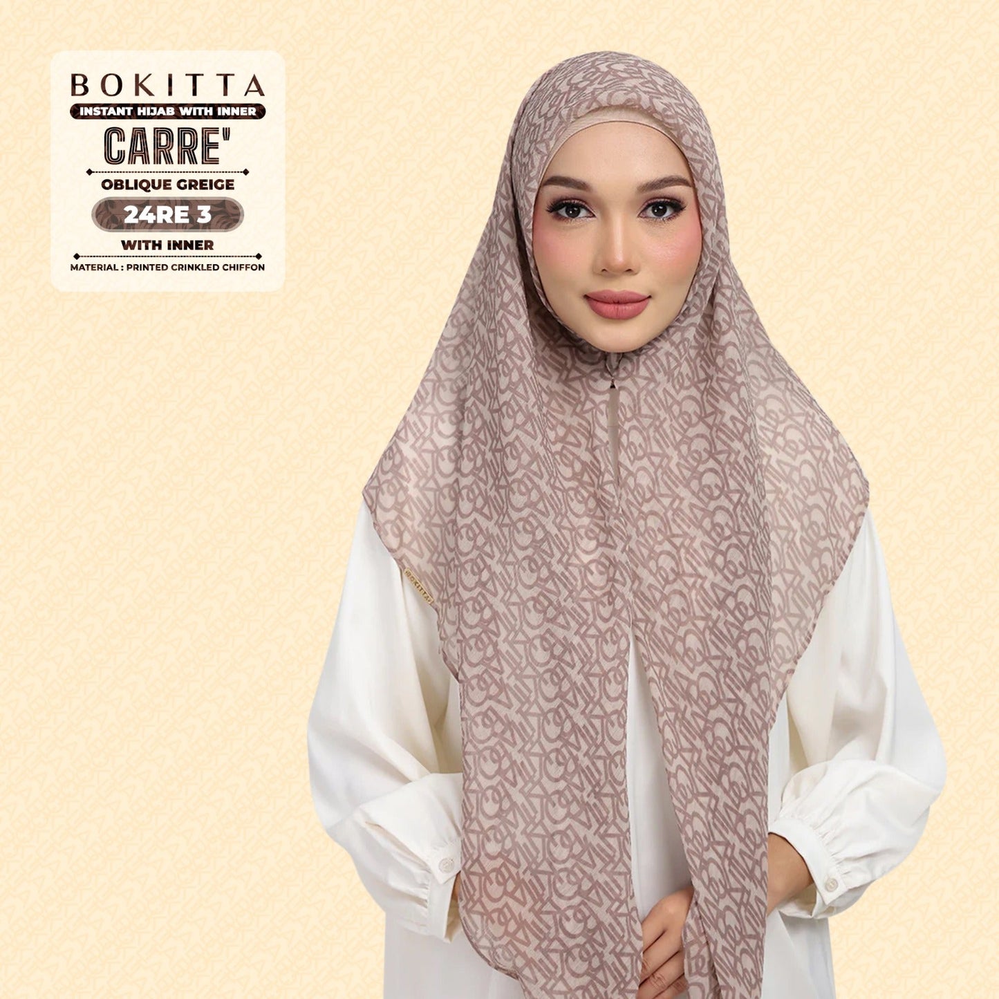 Bokitta Hijab Inspired Oblique Griege Collection - Free Box