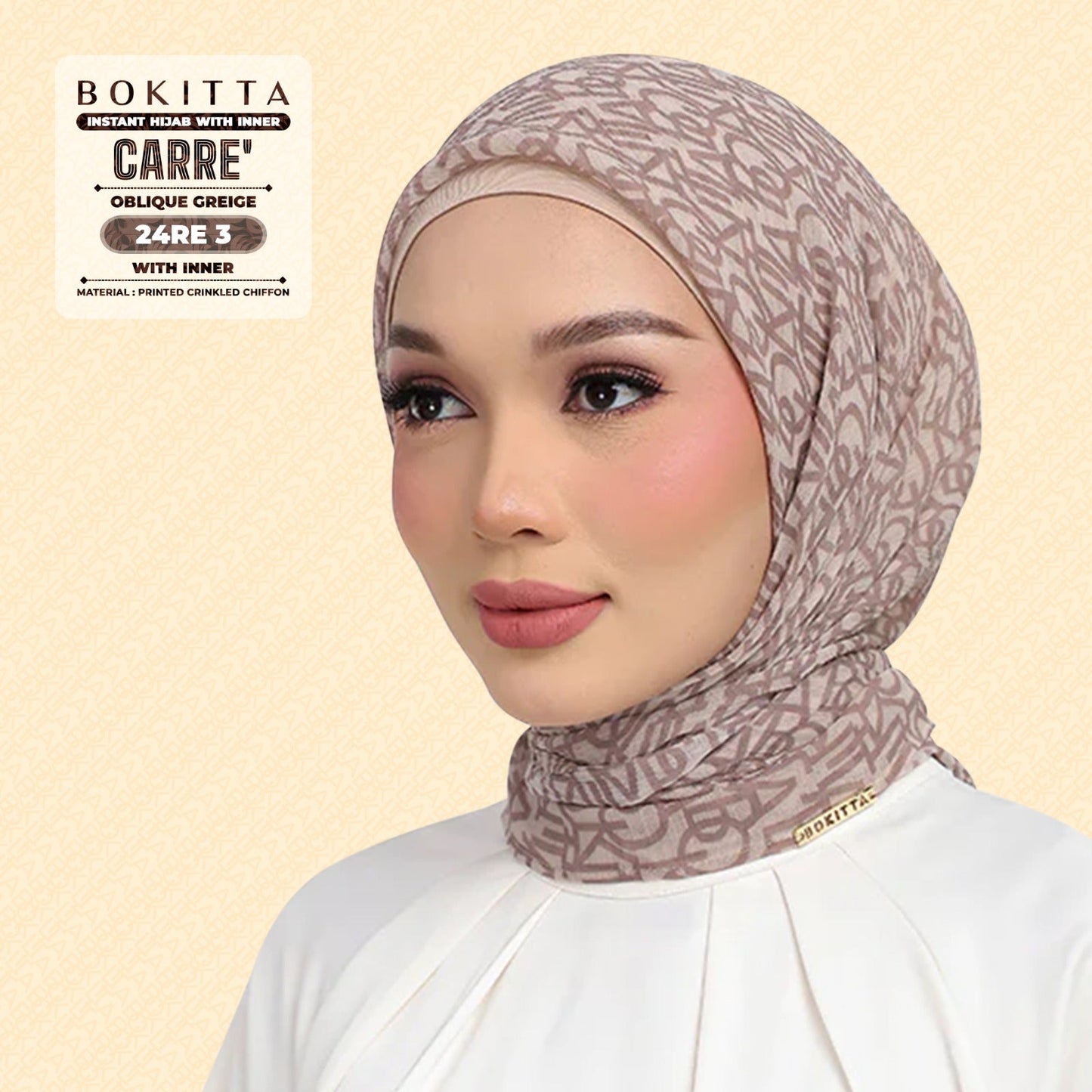 Bokitta Hijab Inspired Oblique Griege Collection - Free Box
