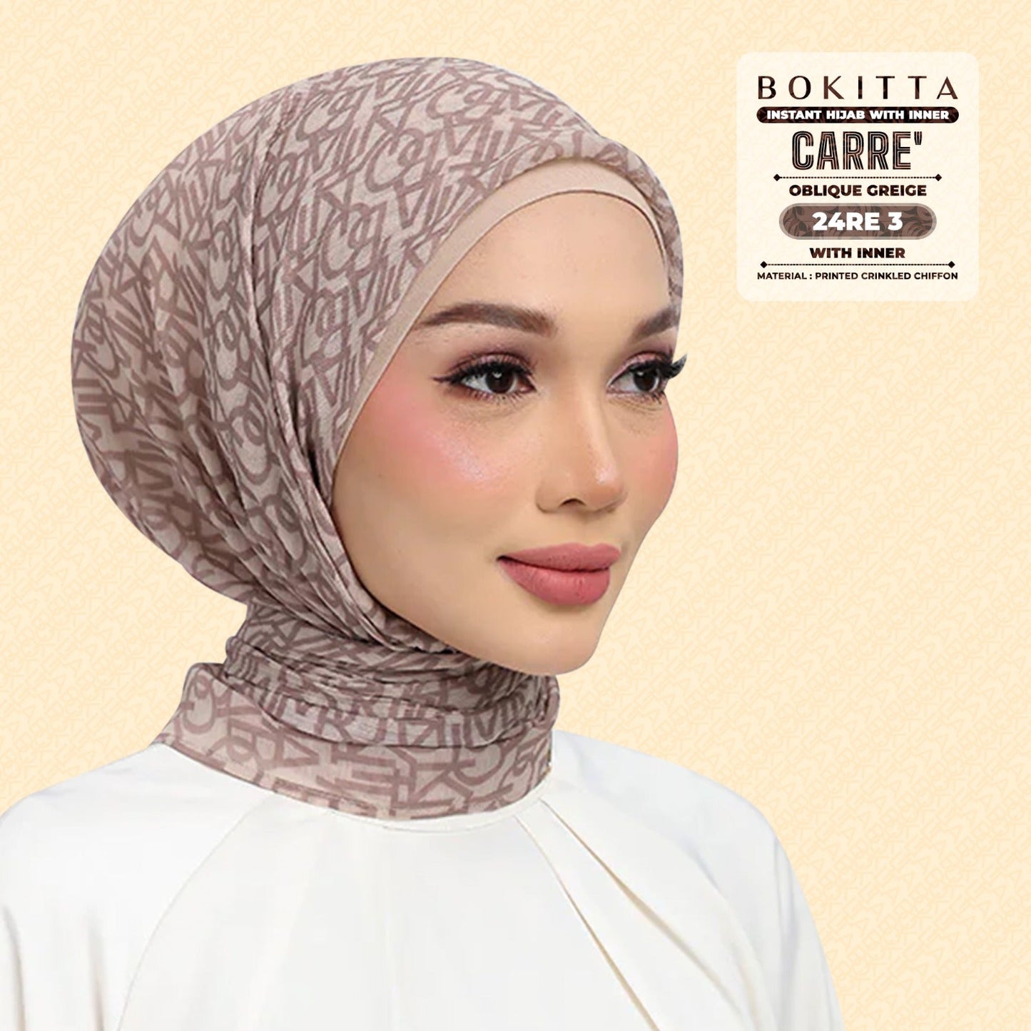 Bokitta Hijab Inspired Oblique Griege Collection - Free Box