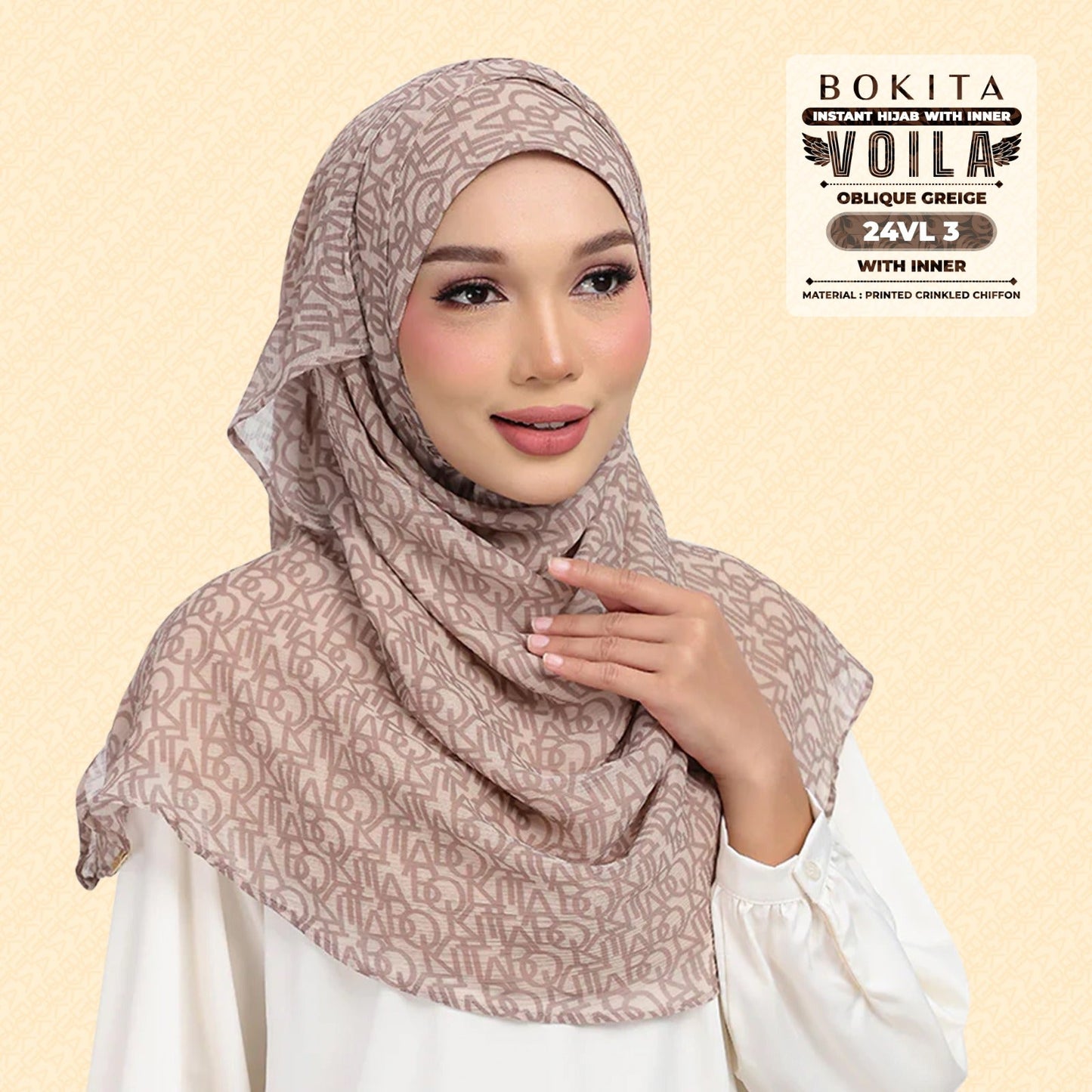 Bokitta Hijab Inspired Oblique Griege Collection - Free Box