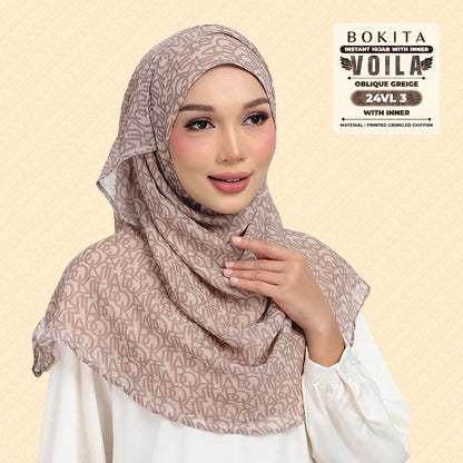 Bokitta Hijab Inspired Oblique Griege Collection - Free Box