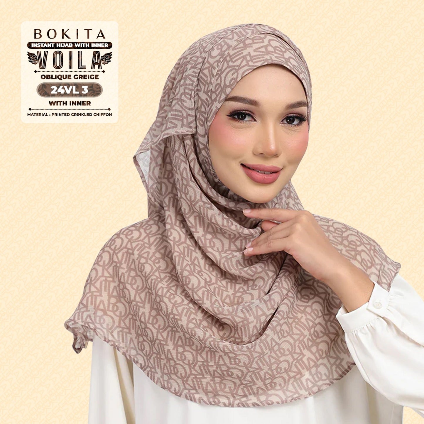 Bokitta Hijab Inspired Oblique Griege Collection - Free Box