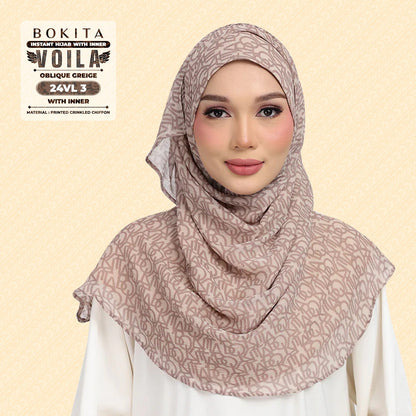 Bokitta Hijab Inspired Oblique Griege Collection - Free Box