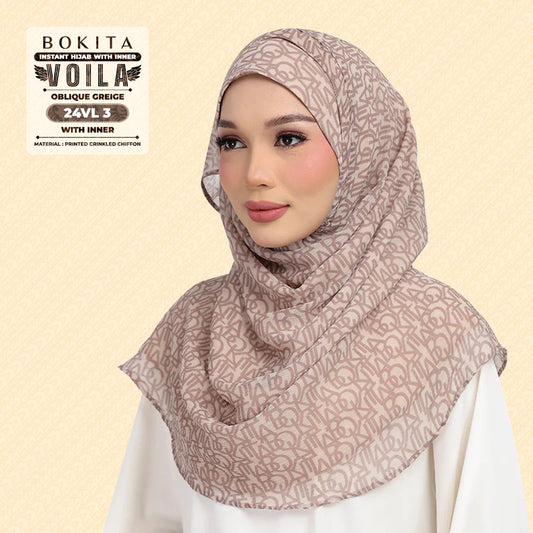 Bokitta Hijab Inspired Oblique Griege Collection - Free Box
