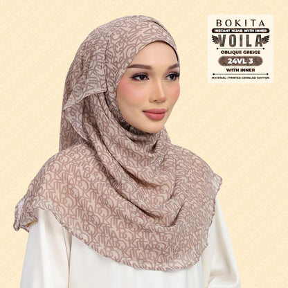 Bokitta Hijab Inspired Oblique Griege Collection - Free Box