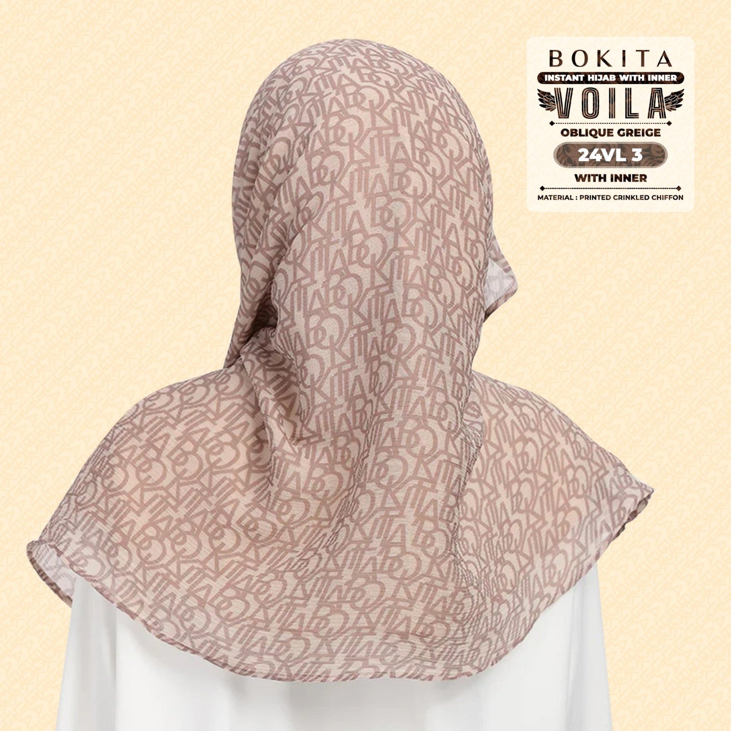 Bokitta Hijab Inspired Oblique Griege Collection - Free Box