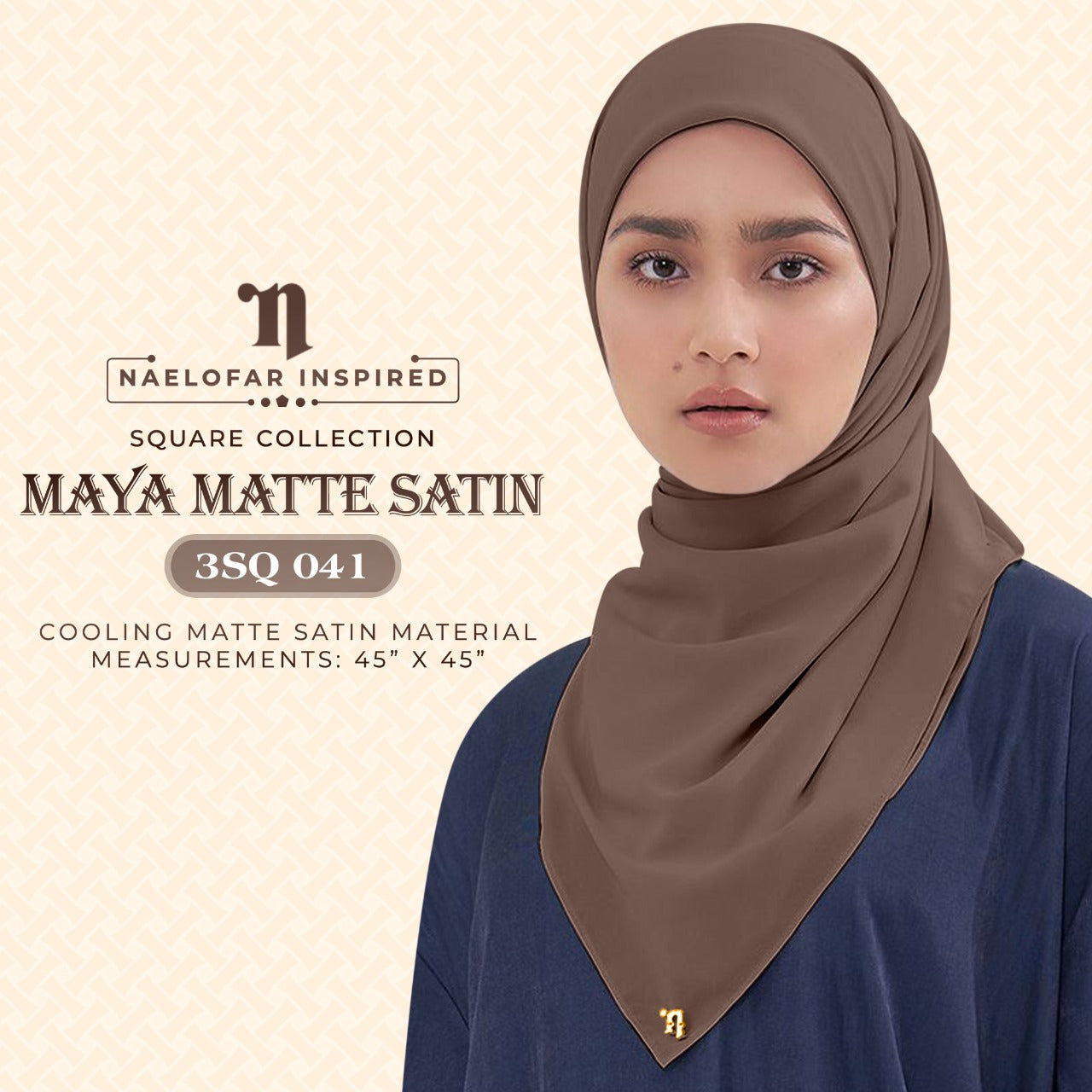 Naelofar Hijab Inispired Maya Matte Satin SQ Plain Collection (3SQ)