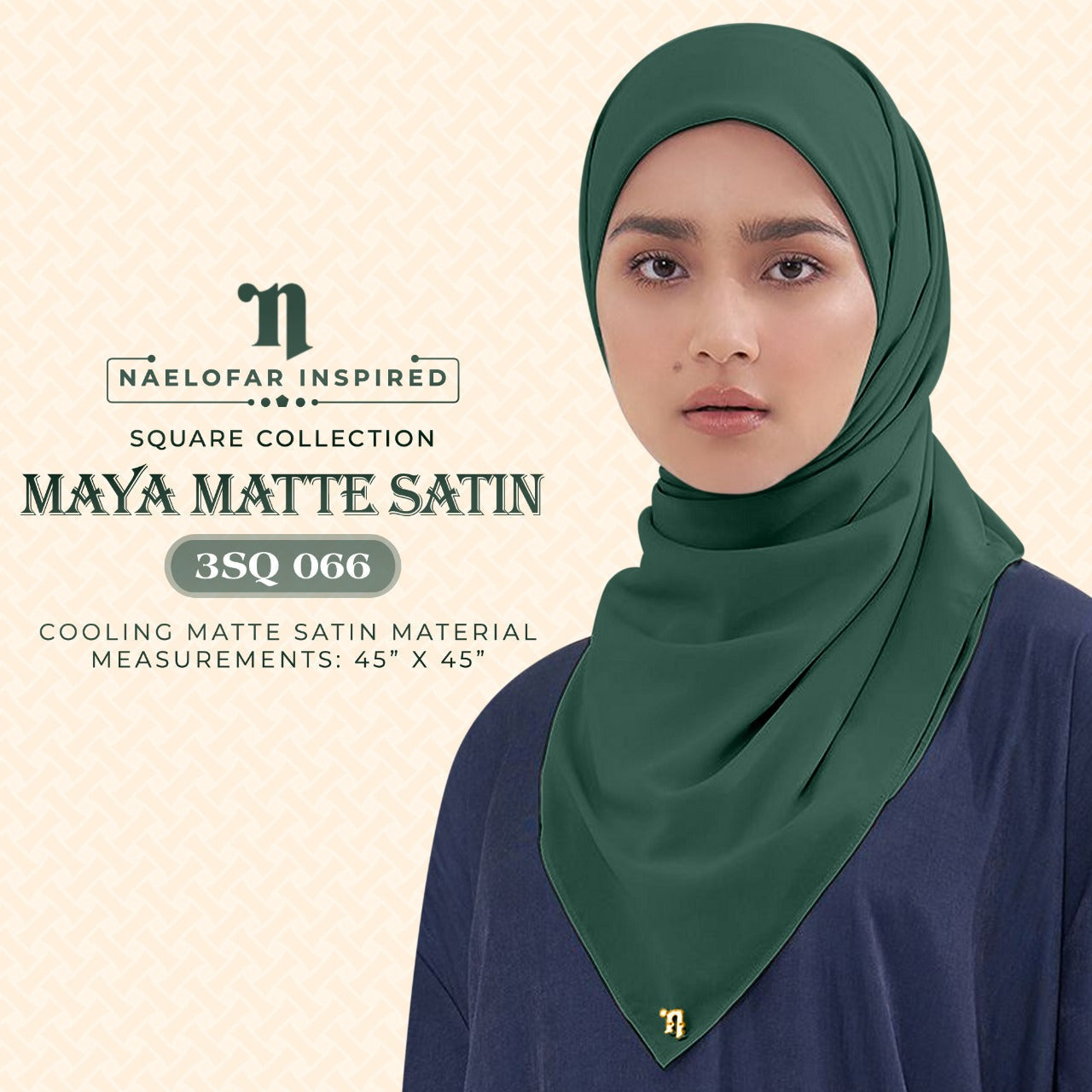 Naelofar Hijab Inispired Maya Matte Satin SQ Plain Collection (3SQ)
