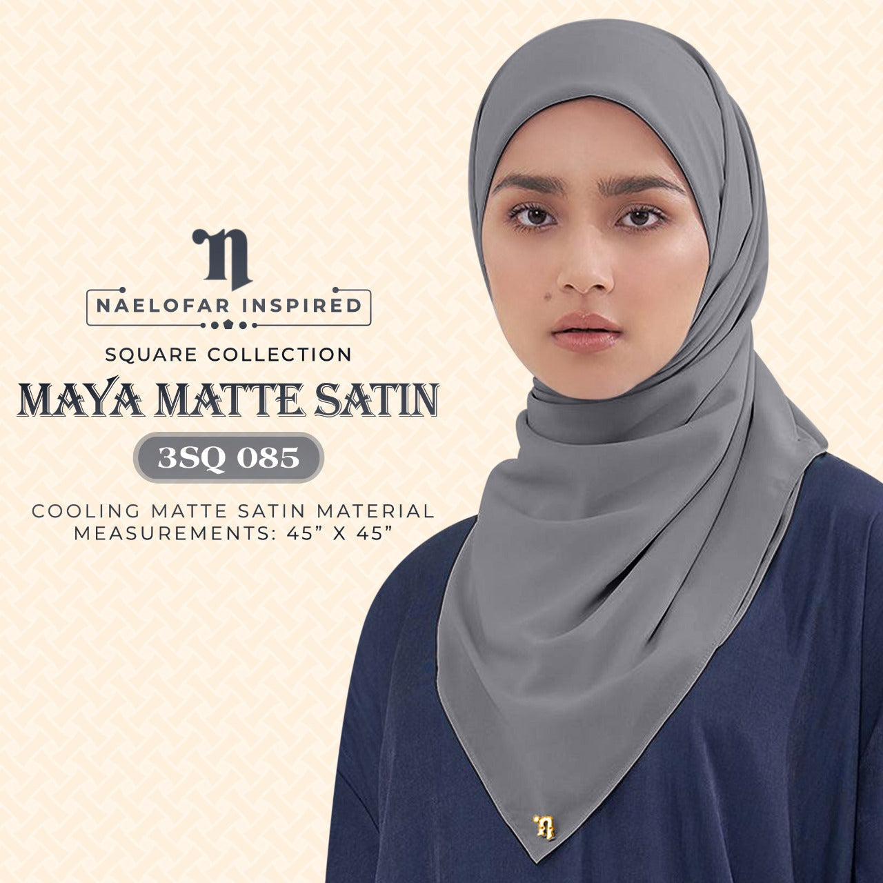 Naelofar Hijab Inispired Maya Matte Satin SQ Plain Collection (3SQ)