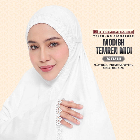 Telekung Siti Khadijah Inspired Modish Temren Midi (Top Only) - Free Wovenbag