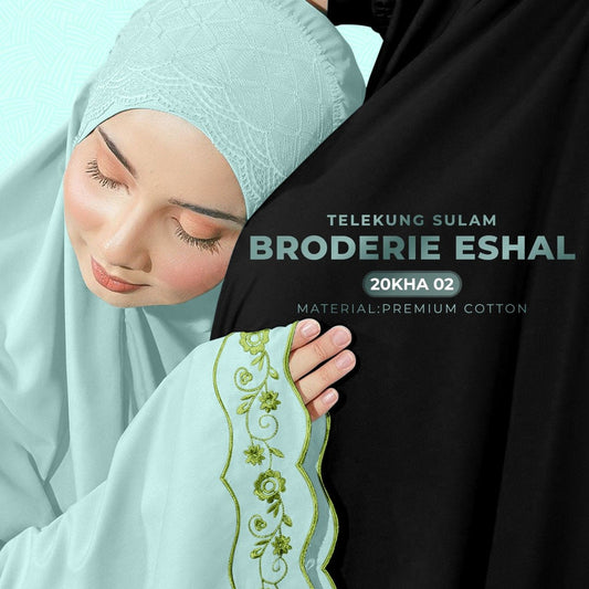 Telekung Sulam Broderie Eshal Collection - Free Woven bag